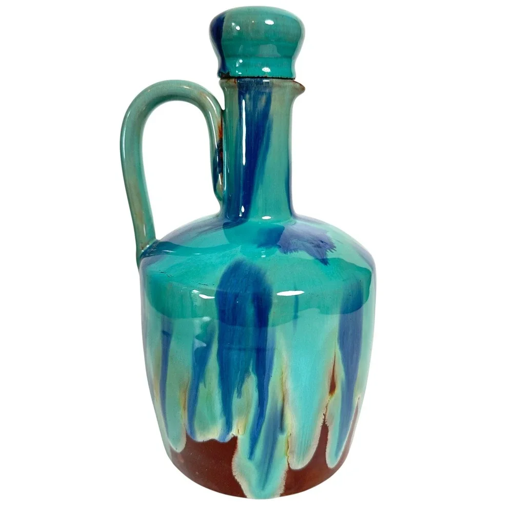 Brush McCoy Onyx Musical Decanter Jug Turquoise Blue Drip Glaze Art Pottery 30s